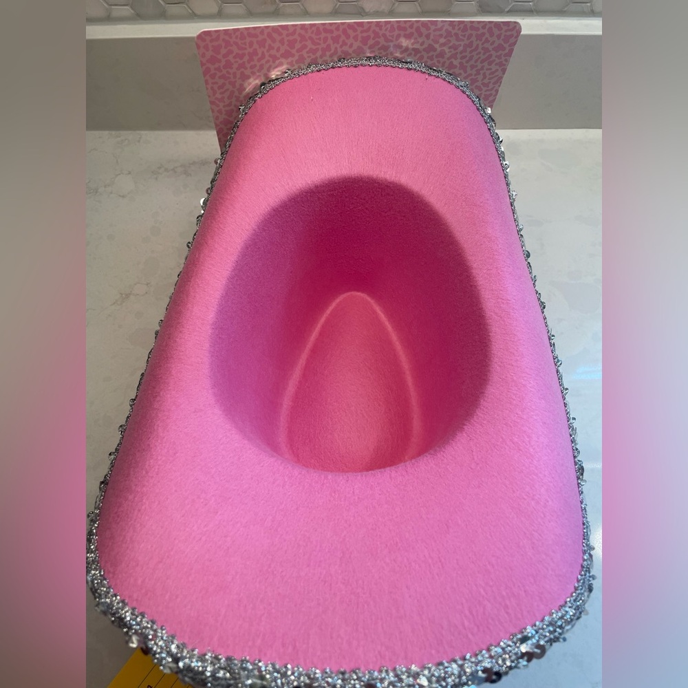 Barbie Pink Country Western Pink Cowgirl Sequence Polyester Hat w/ Heart Glasses - Picture 5 of 7